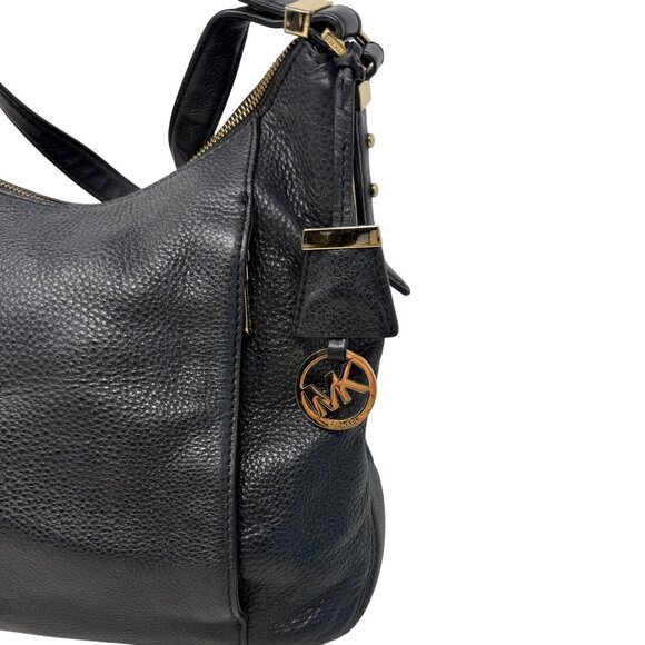 Michael Kors Bowery Black Pebbled Leather Hobo Bag Front Vertical Zip Pockets - Picture 5 of 14
